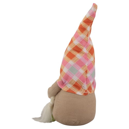 9" Pink and Orange Plaid Springtime Gnome