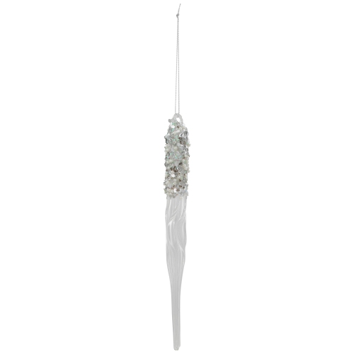 9" Clear Glass Sequined and Beaded Icicle Christmas Ornament