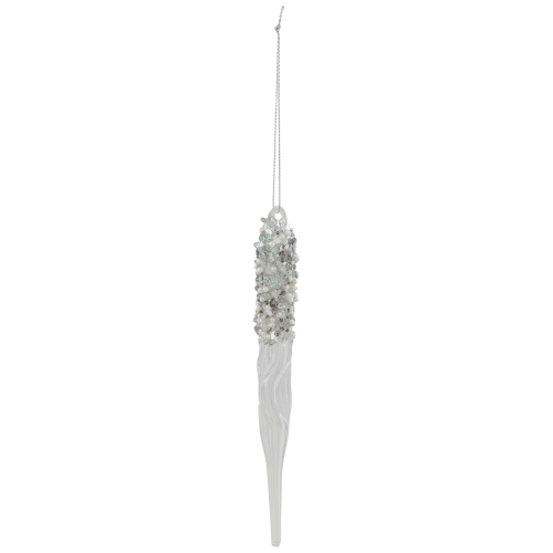 9" Clear Glass Sequined and Beaded Icicle Christmas Ornament