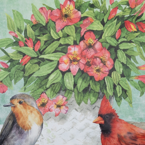 Welcome Cardinal Bird and Spring Bouquet Flag 28" x 40"