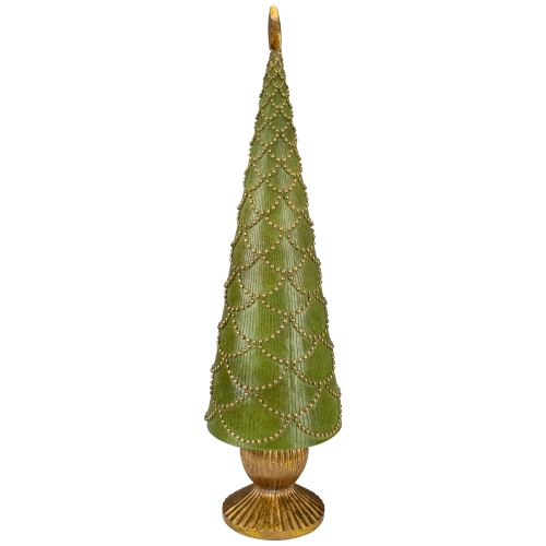 23" Green Christmas Tree Cone on Pedestal with Star Topper Tabletop Decor