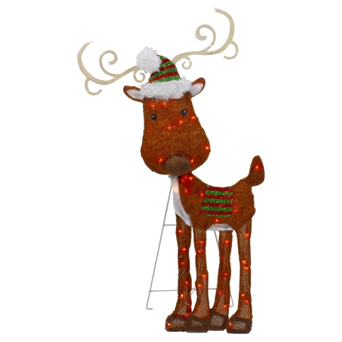 NORTHLIGHT  32" Lighted 2D Chenille Reindeer Outdoor Christmas Decoration