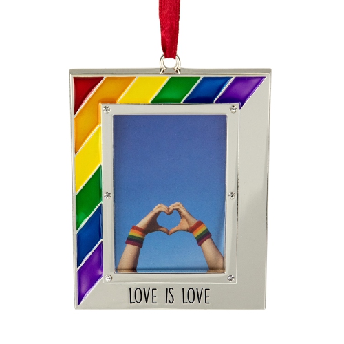 NORTHLIGHT  3.5" Pride Silver-Plated Love Is Love Photo Christmas Ornament With European Crystals
