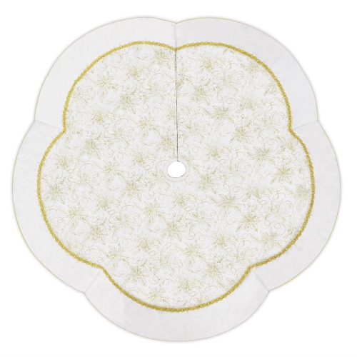 Cache-pied d'arbre de Noël festonné, blanc et doré, 48 po