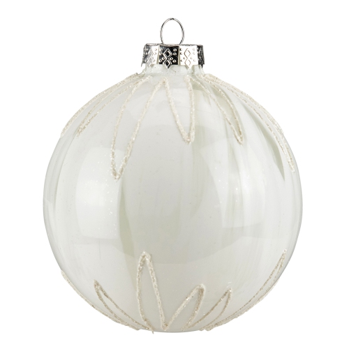 4" White Brushed Starburst Glass Ball Christmas Ornament