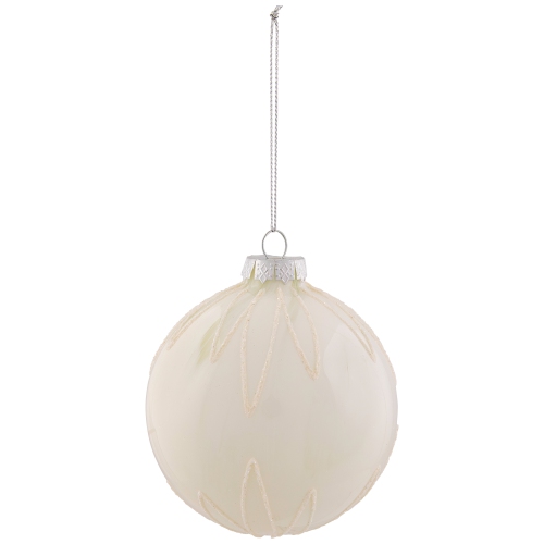4" White Brushed Starburst Glass Ball Christmas Ornament