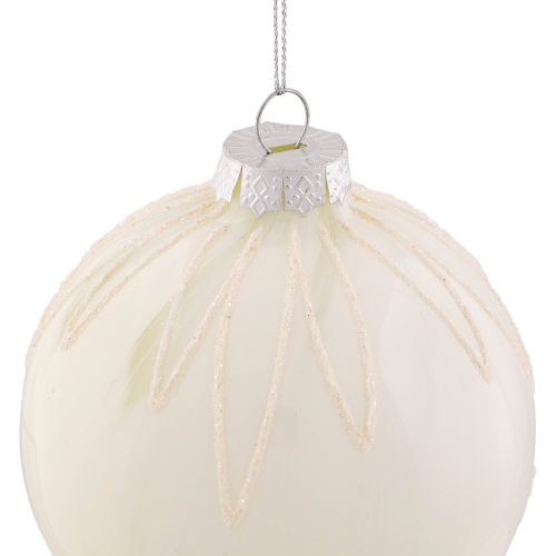 4" White Brushed Starburst Glass Ball Christmas Ornament