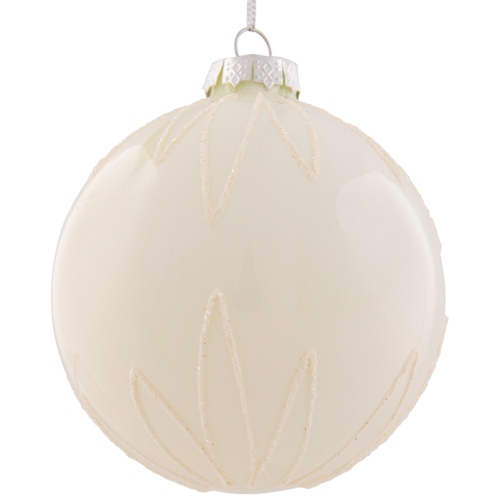 4" White Brushed Starburst Glass Ball Christmas Ornament