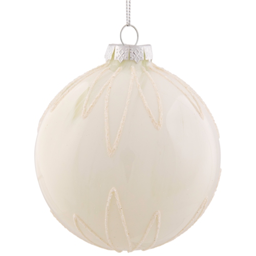 4" White Brushed Starburst Glass Ball Christmas Ornament