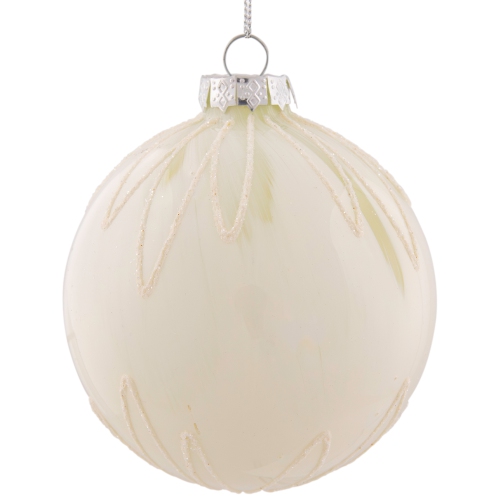 4" White Brushed Starburst Glass Ball Christmas Ornament