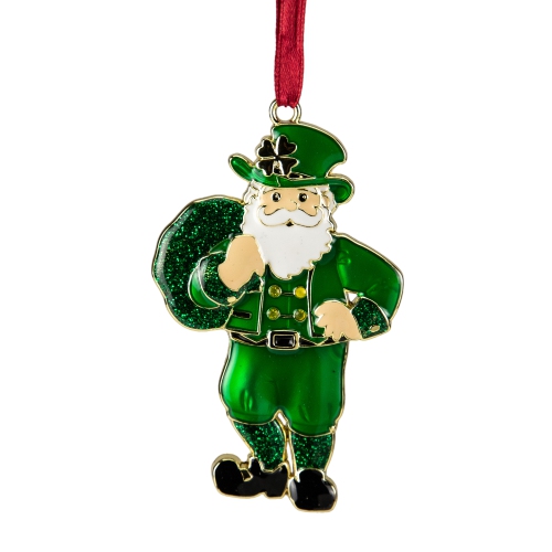 NORTHLIGHT  3.5" And Brass-Plated Irish Santa Claus Christmas Ornament In Green