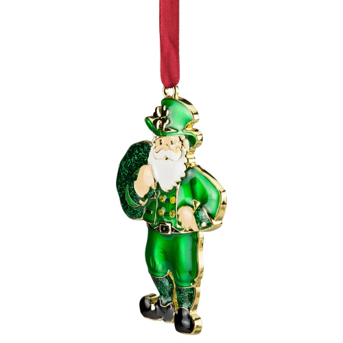 3.5" Green and Brass-Plated Irish Santa Claus Christmas Ornament