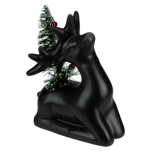 6" LED Lighted Ceramic Sitting Reindeer with Christmas Tree, Warm White Lights