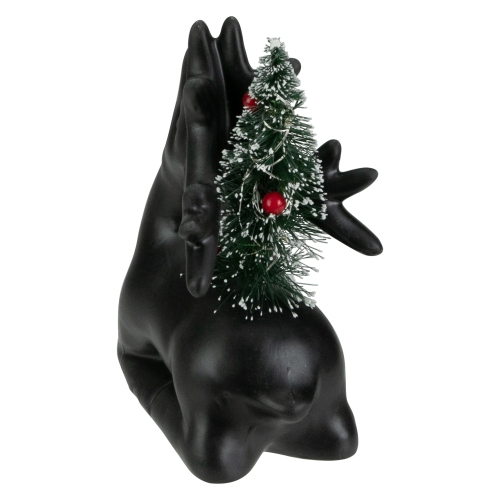 6" LED Lighted Ceramic Sitting Reindeer with Christmas Tree, Warm White Lights