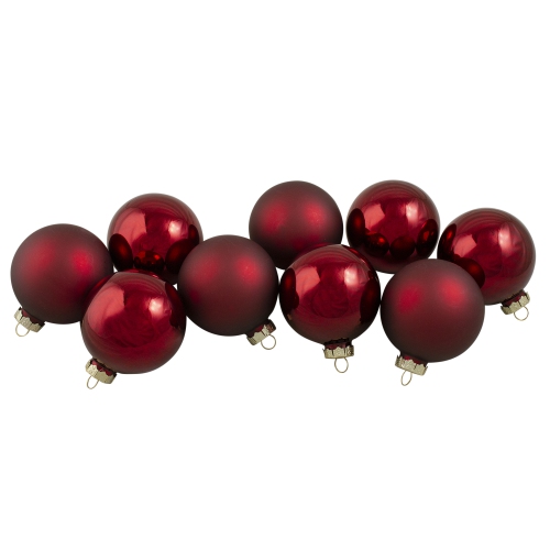 NORTHLIGHT  9Ct Cherry Glass 2-Finish Christmas Ball Ornaments 2.5" (65Mm) In Red