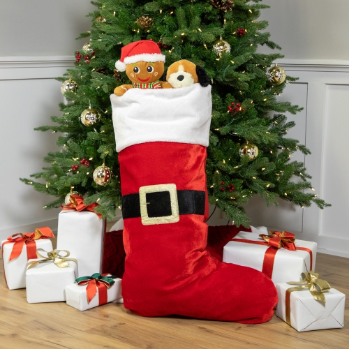 48" Oversized Red and White Velveteen Santa Claus Belt Buckle Christmas Stocking