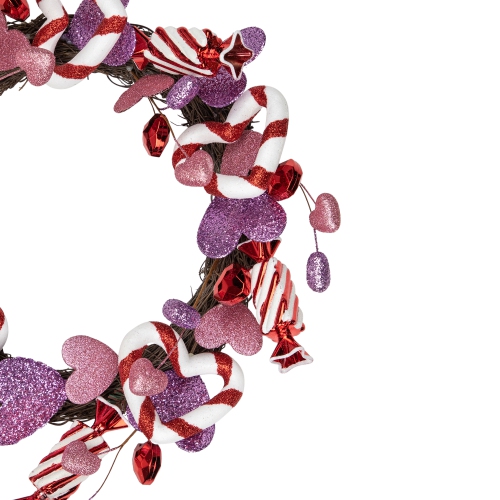 Pink and Purple Candies and Hearts Valentine's Day Wreath, 16-Inch, Unlit