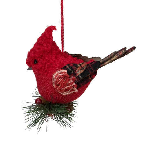 NORTHLIGHT  5" Burlap Cardinal With Holly Berries And Pine Cones Christmas Ornament In Red