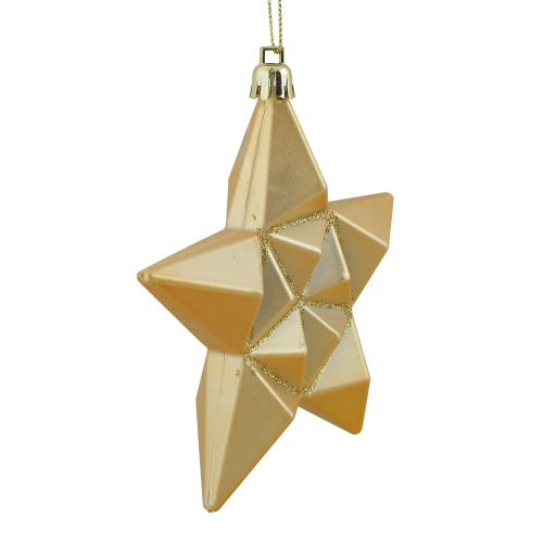 12ct Matte Vegas Gold Glittered Star Shatterproof Christmas Ornaments 5"