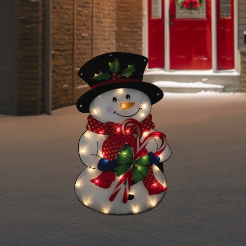 30.5" Lighted Snowman with Candy Canes Christmas Outdoor Decoration