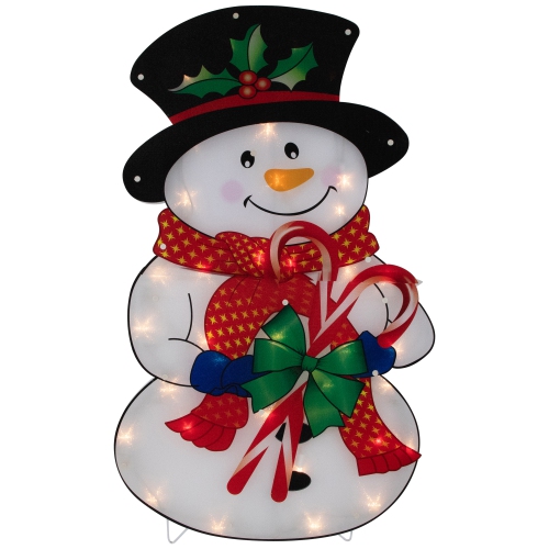 30.5" Lighted Snowman with Candy Canes Christmas Outdoor Decoration