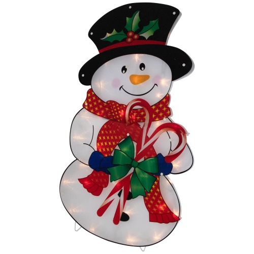 30.5" Lighted Snowman with Candy Canes Christmas Outdoor Decoration