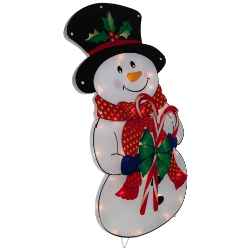 30.5" Lighted Snowman with Candy Canes Christmas Outdoor Decoration