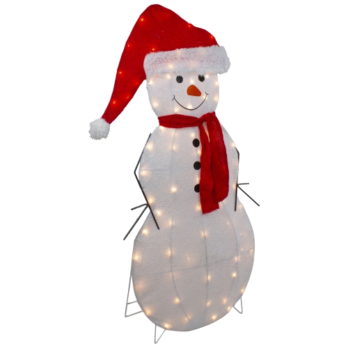 42" Lighted 2D Chenille Snowman in Santa Hat Outdoor Christmas Decoration
