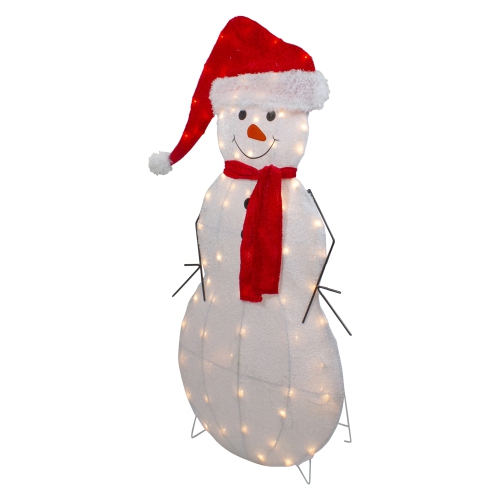 42" Lighted 2D Chenille Snowman in Santa Hat Outdoor Christmas Decoration