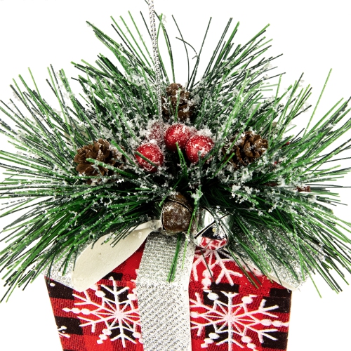 6" Black and Red Buffalo Plaid Gift Box Christmas Ornament