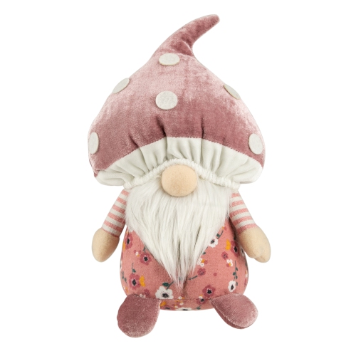 NORTHLIGHT  10.5" Springtime Floral Mushroom Gnome In Pink