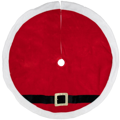 48" Red and White Velveteen Santa Claus Belt Buckle Christmas Tree Skirt