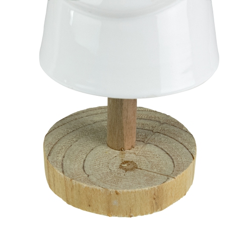10.5" White Ceramic Tree with Wood Base Christmas Decoration