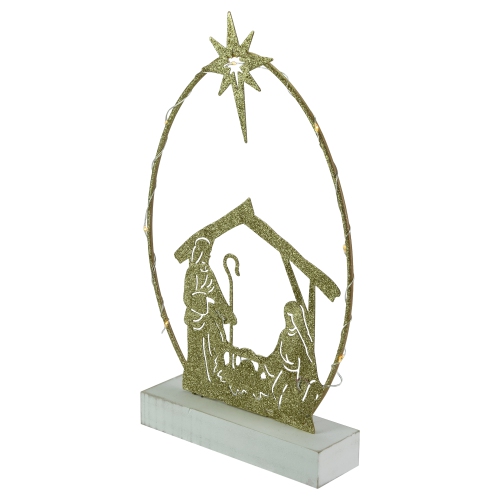 14" LED Lighted Golden Glitter Holy Family Nativity Scene Christmas Decoration