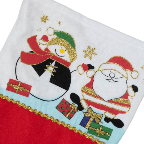 19" Traditional Red and White Cuff Christmas Stocking with Santa, Snowman