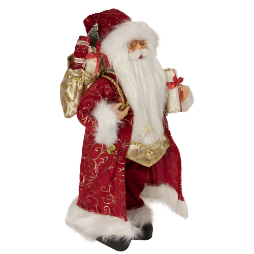 16" Red and Gold Filigree Santa Claus with Gifts Christmas Figurine