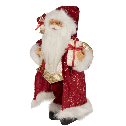 16" Red and Gold Filigree Santa Claus with Gifts Christmas Figurine
