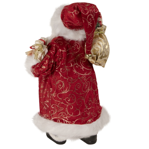16" Red and Gold Filigree Santa Claus with Gifts Christmas Figurine