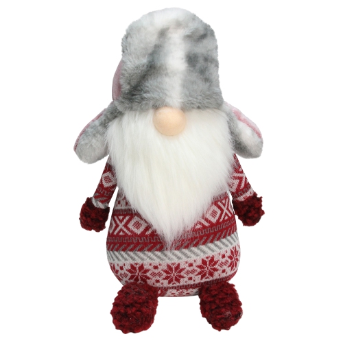 Gnome nordique rouge et blanc de 12 po avec décoration de Noël chapeau de fourrures rose et gris