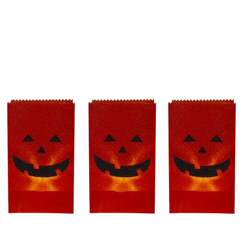 Set of 3 Jack-O-Lantern Halloween Luminary Pathway Markers - 5ft Black Wire