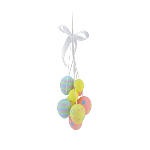 NORTHLIGHT  15" Pastel Pink And Blue Floral Striped Spring Easter Egg Cluster Hanging Decoration In Yellow