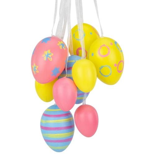 15" Pastel Pink, Yellow and Blue Floral Striped Spring Easter Egg Cluster Hanging Decoration