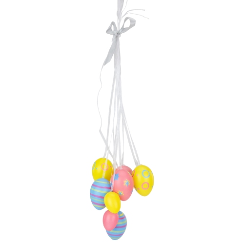15" Pastel Pink, Yellow and Blue Floral Striped Spring Easter Egg Cluster Hanging Decoration