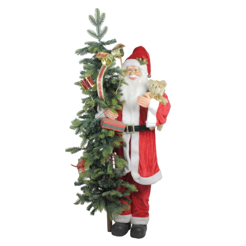 NORTHLIGHT  50 Musical Standing Santa Claus Figure With Lighted Christmas Tree And Teddy Bear
