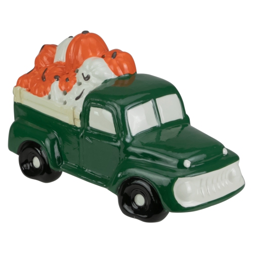NORTHLIGHT  9.5" Led Lighted Ceramic Truck Hauling Pumpkins Autumn Harvest Decoration In Green
