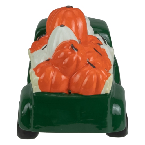 9.5" LED Lighted Green Ceramic Truck Hauling Pumpkins Autumn Harvest Decoration