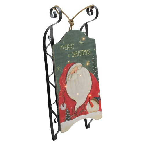 NORTHLIGHT  19.5" Hanging Wooden And Metal Santa Claus Led Decorative Christmas Sleigh