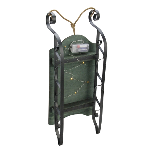 19.5" Hanging Wooden and Metal Santa Claus LED Decorative Christmas Sleigh