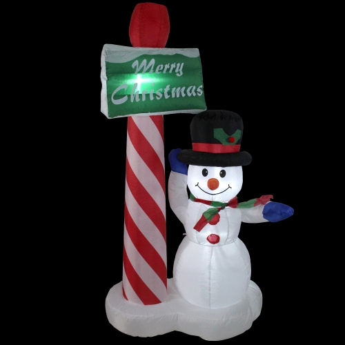 6' Inflatable Lighted Snowman with Merry Christmas Sign Christmas Yard Art Decoration