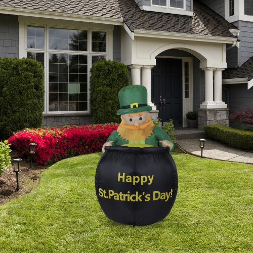 4' Inflatable Lighted Pot of Gold Leprechaun St. Patrick's Day Outdoor Decoration